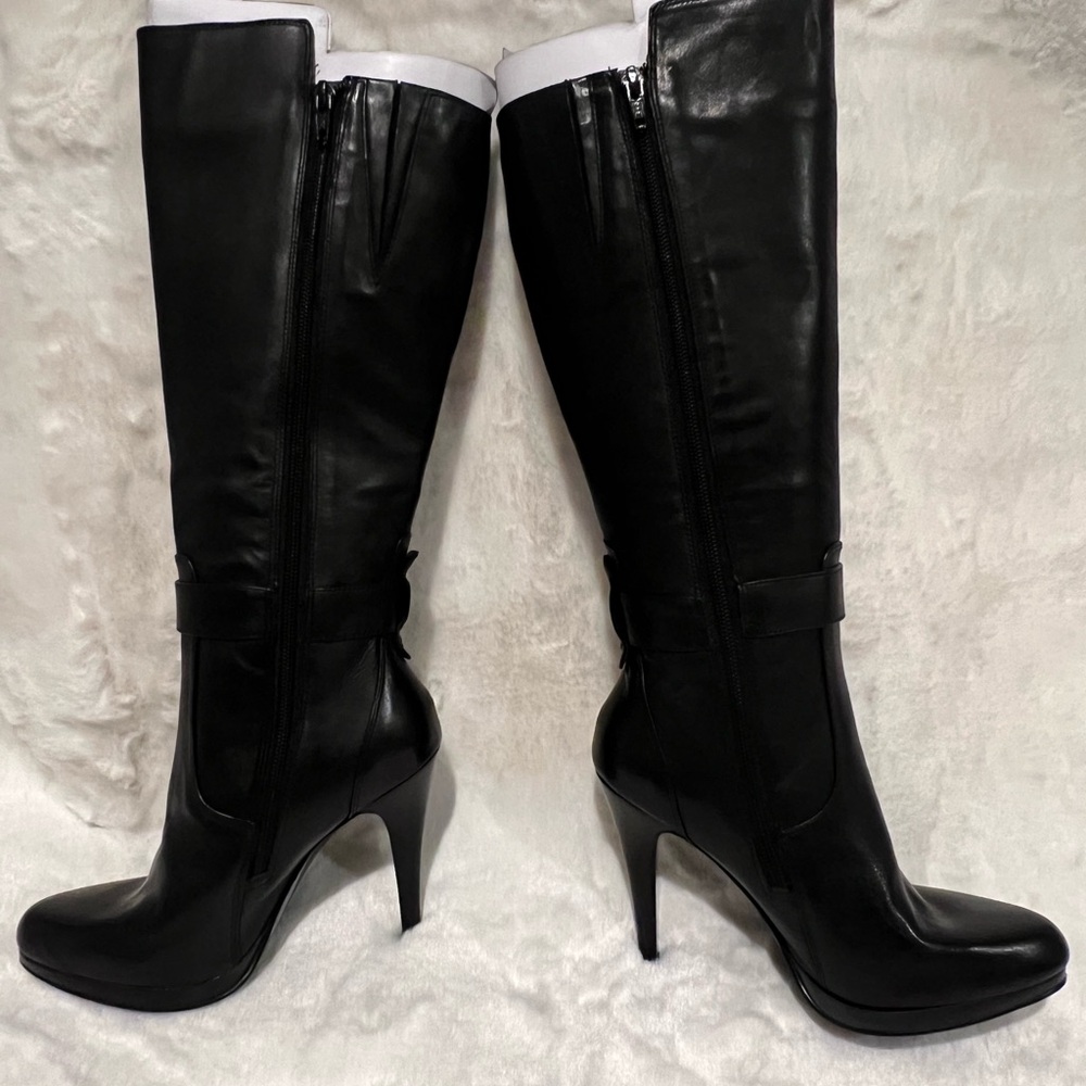 NINE WEST knee high boots platform stiletto black zip ankle buckle sz 5M NWT. - Picture 8 of 15